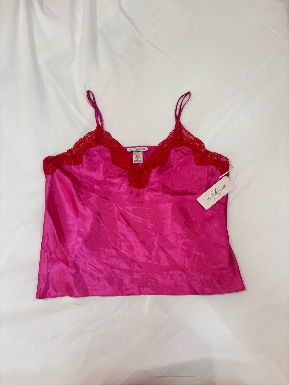 NWT Linea Donatella Y2K Pink Satin Lace Cami Top XL